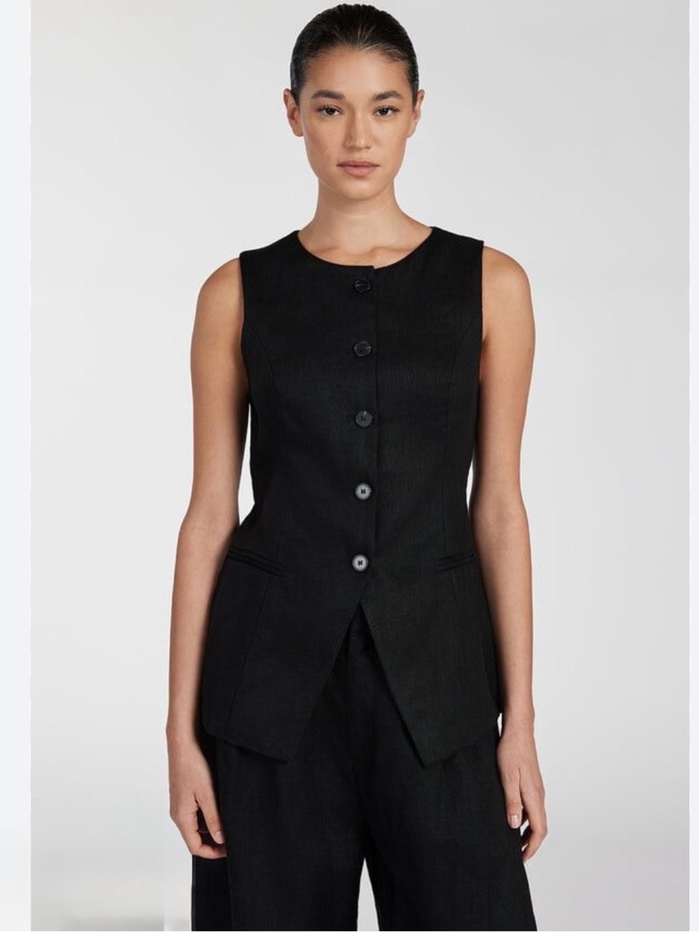 DISSH Alessia Linen Vest Sz 10 Longline Button Front Vest Tie Back Top